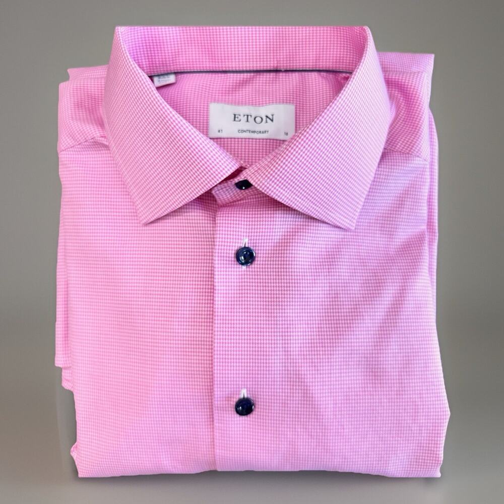 Eton Men's Pink Microprint Slim Fit Shirt 16 | 41 Contemporary 100% Cotton